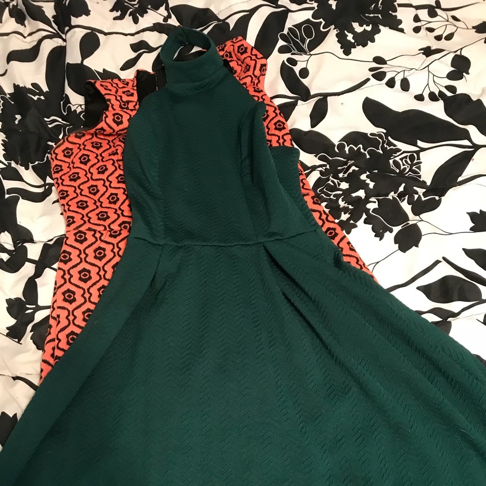 High neck green flowy dress